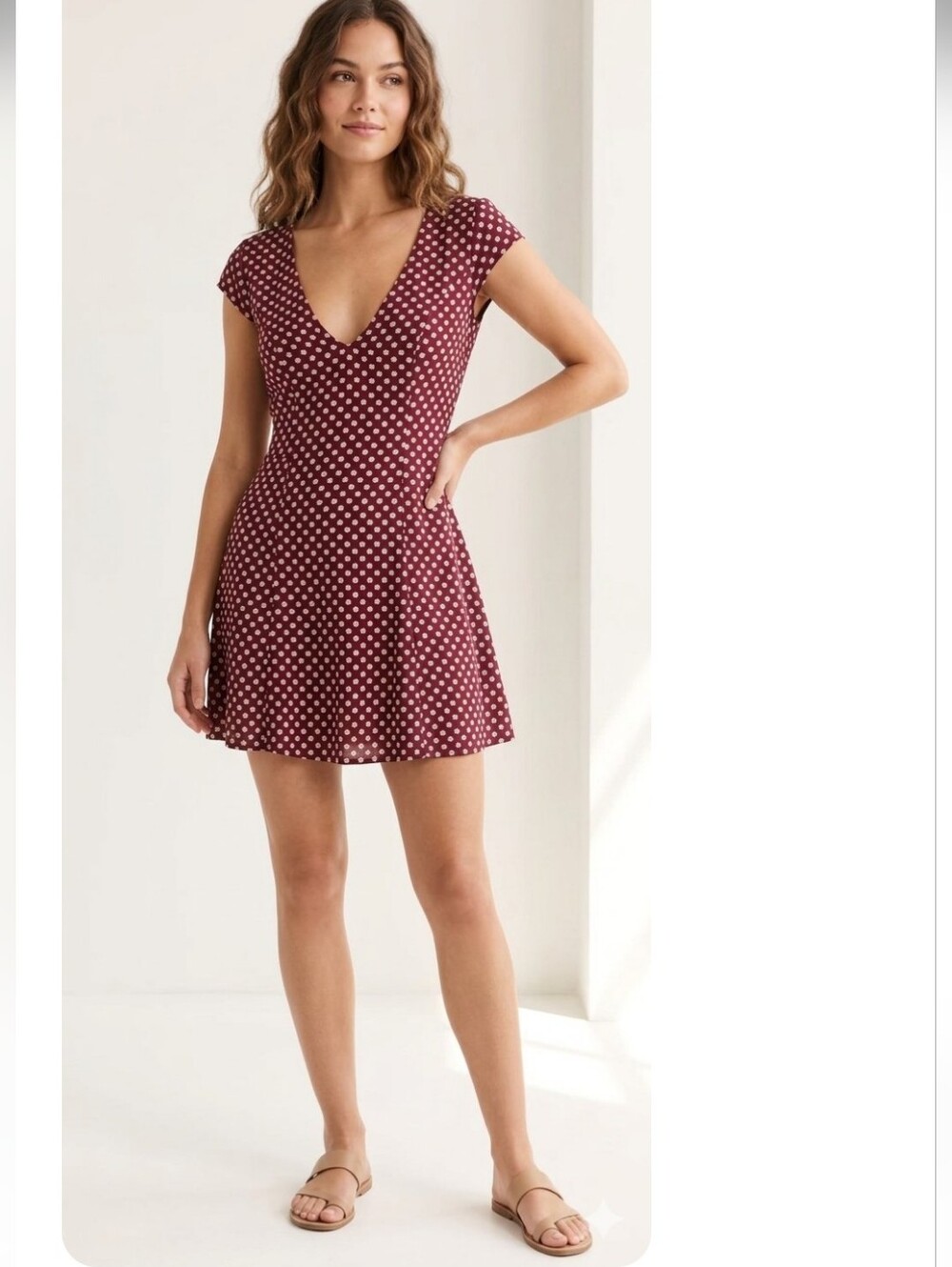 Cleobella Dress, Size M, Cap Sleeves, Maroon, Daisies Print